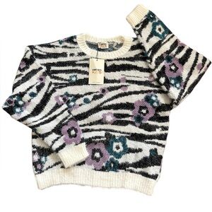 Koton Kids Zebra Floral Fuzzy Sweater Girls Size 11–12